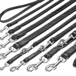 Karlie BUFFALO KROKO Büffelleder-Leine – Schwarz – 18 mm, 100 cm