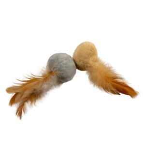 Duvoplus Cat Toy Cushy Bälle mit Federn braun/grau – 2 Stück