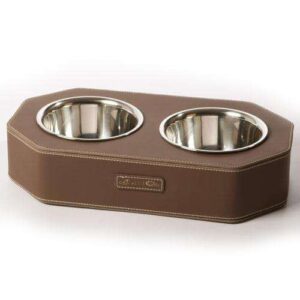 Designer-Doppelnapf Leder – 8-eckig – Braun